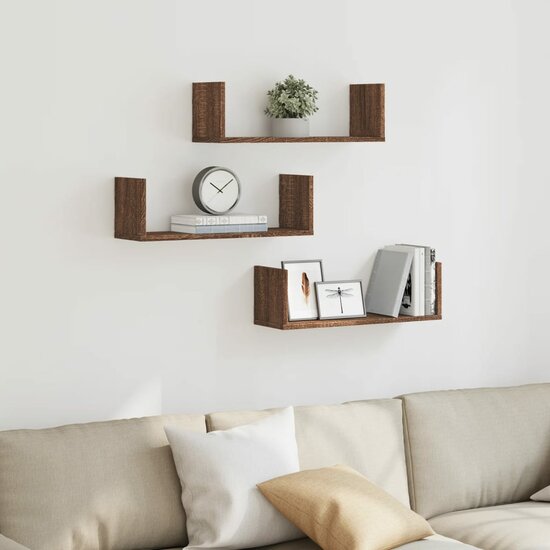 Wandschappen 3 St Bewerkt Hout Ig 58 x 18 x 18 cm bruin eikenkleur