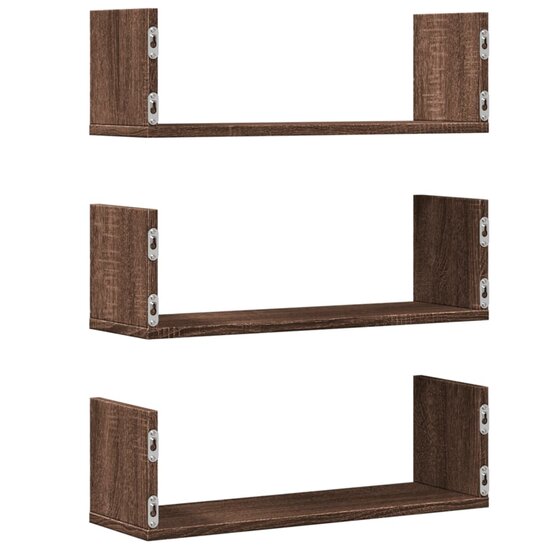 Wandschappen 3 St Bewerkt Hout Ig 58 x 18 x 18 cm bruin eikenkleur