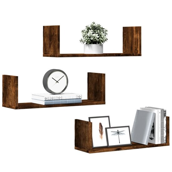 Wandschappen 3 St Bewerkt Hout Kleurig 58 x 18 x 18 cm Gerookt eiken