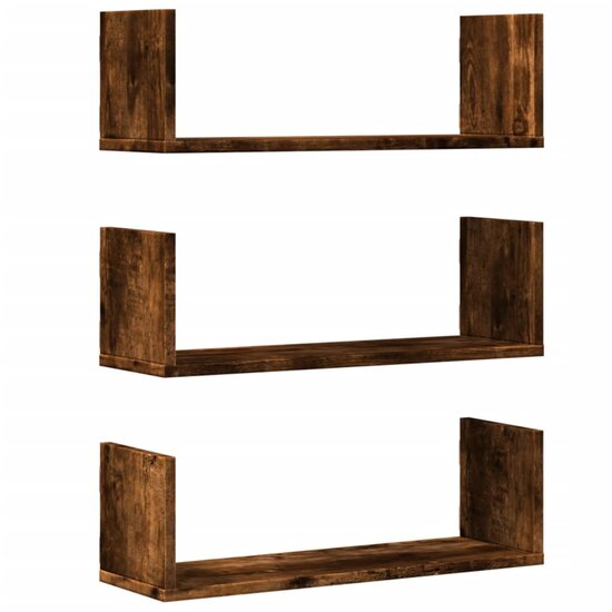 Wandschappen 3 St Bewerkt Hout Kleurig 58 x 18 x 18 cm Gerookt eiken