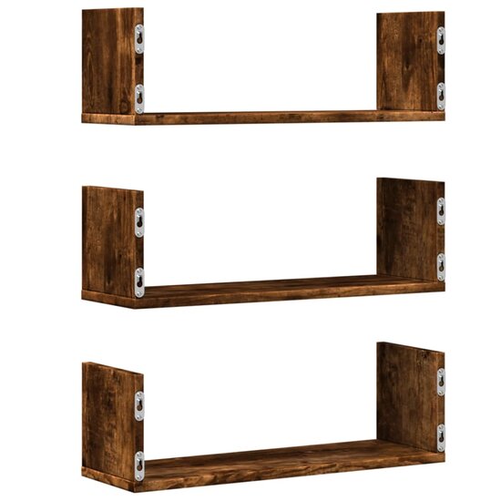 Wandschappen 3 St Bewerkt Hout Kleurig 58 x 18 x 18 cm Gerookt eiken