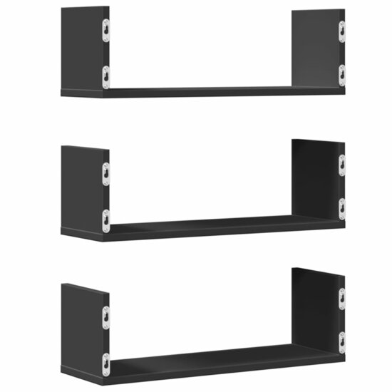 Wandschappen 3 st 58x18x18 cm bewerkt hout zwart