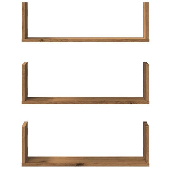 Wandschappen 3 st 58x18x18 cm bewerkt hout artisanaal eiken
