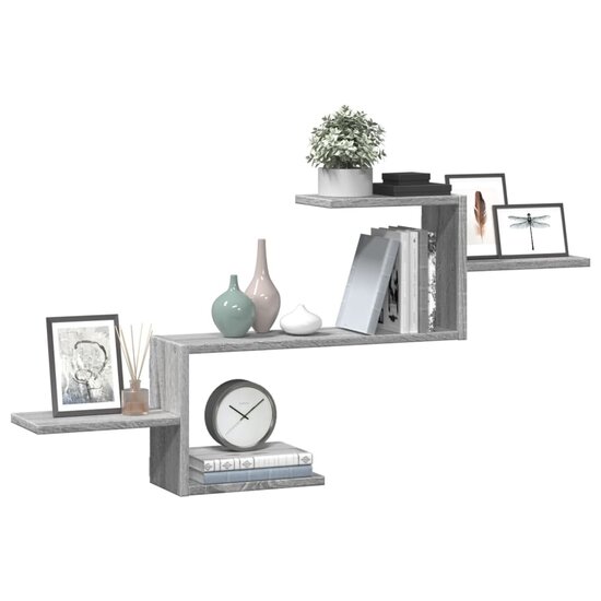 Wandschap 104X15X49 Cm Bewerkt Hout Eikenkleurig Grijs sonoma