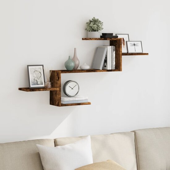 Wandschap 104X15X49 Cm Bewerkt Hout Kleurig Gerookt eiken