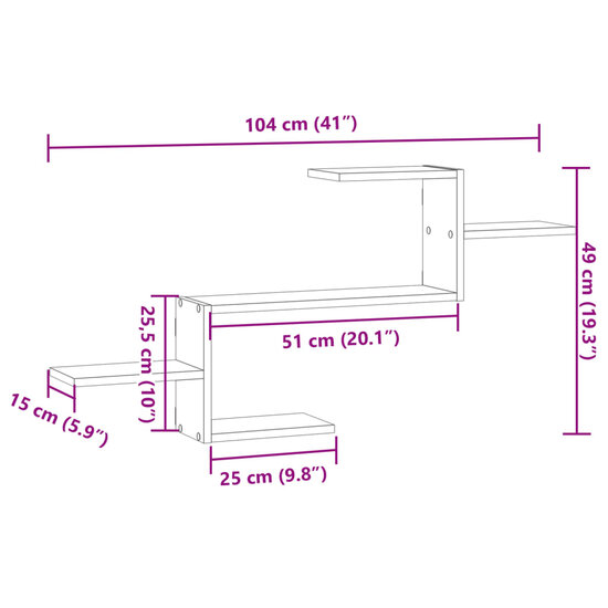 Wandschap 104X15X49 Cm Bewerkt Hout Kleurig Gerookt eiken