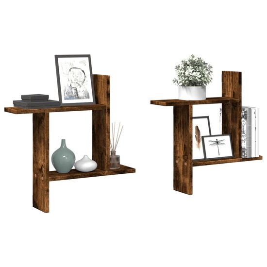 Wandschappen 2 St Bewerkt Hout Kleurig 50 x 12 x 50 cm Gerookt eiken