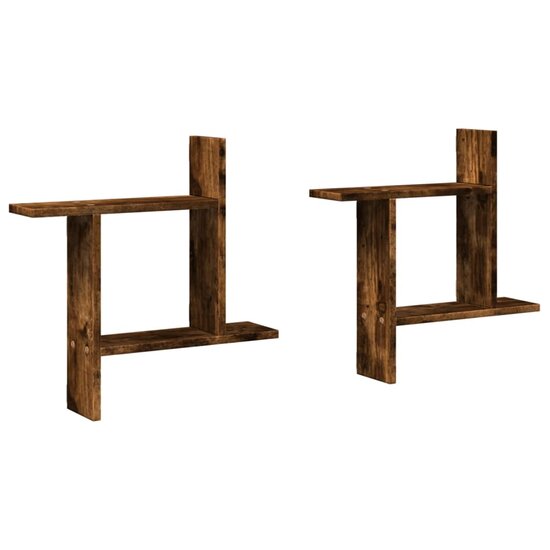 Wandschappen 2 St Bewerkt Hout Kleurig 50 x 12 x 50 cm Gerookt eiken