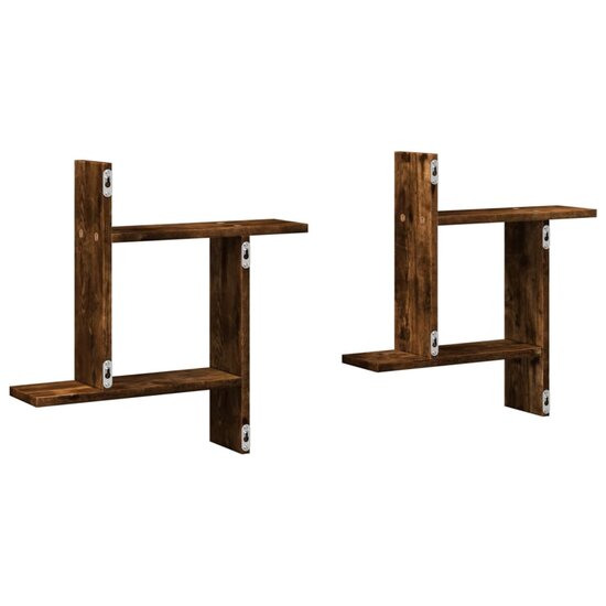 Wandschappen 2 St Bewerkt Hout Kleurig 50 x 12 x 50 cm Gerookt eiken