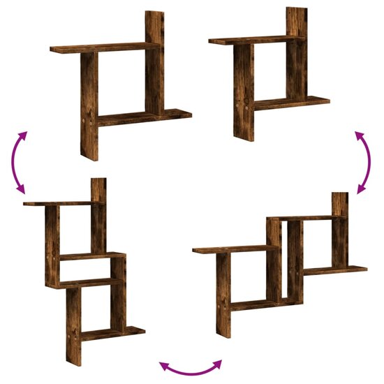 Wandschappen 2 St Bewerkt Hout Kleurig 50 x 12 x 50 cm Gerookt eiken