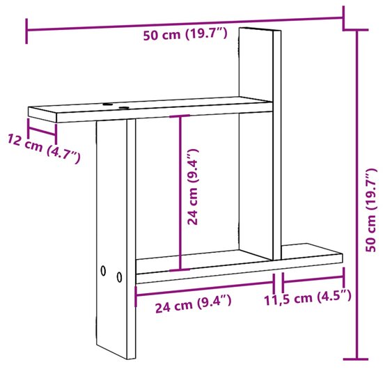 Wandschappen 2 St Bewerkt Hout Kleurig 50 x 12 x 50 cm Gerookt eiken