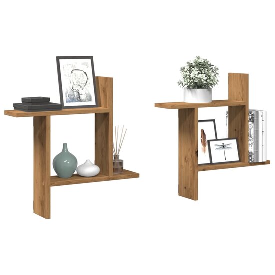 Wandschappen 2 St Bewerkt Hout Artisanaal 50 x 12 x 50 cm Eiken