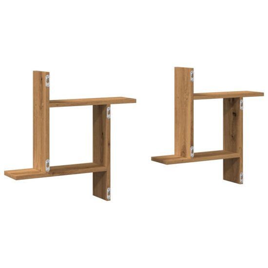 Wandschappen 2 St Bewerkt Hout Artisanaal 50 x 12 x 50 cm Eiken