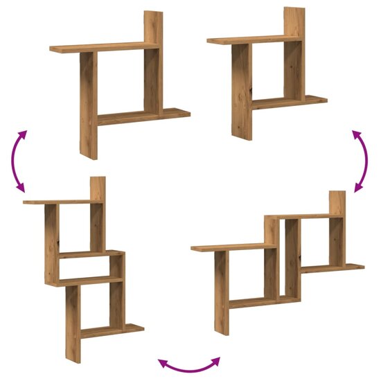 Wandschappen 2 St Bewerkt Hout Artisanaal 50 x 12 x 50 cm Eiken