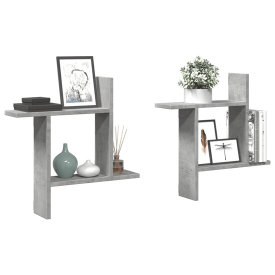 Wandschappen 2 St Bewerkt Hout 50 x 12 x 50 cm Betongrijs