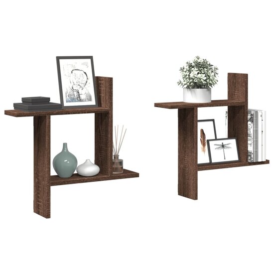 Wandschappen 2 St Bewerkt Hout Ig 50 x 12 x 50 cm bruin eikenkleur