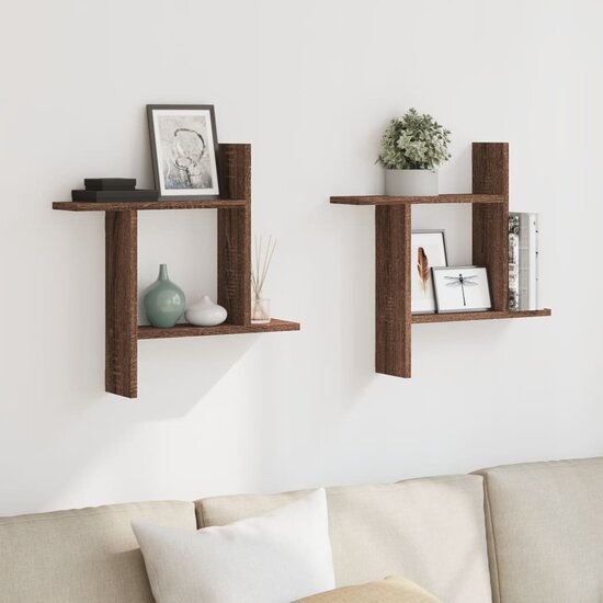 Wandschappen 2 St Bewerkt Hout Ig 50 x 12 x 50 cm bruin eikenkleur