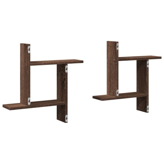 Wandschappen 2 St Bewerkt Hout Ig 50 x 12 x 50 cm bruin eikenkleur