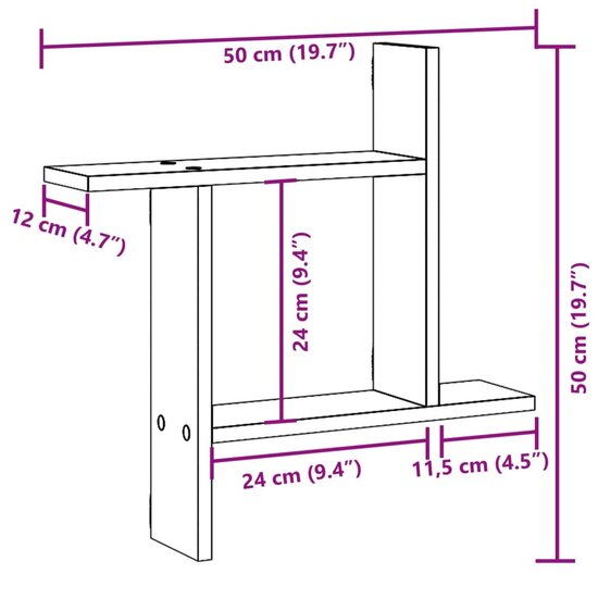 Wandschappen 2 St Bewerkt Hout Ig 50 x 12 x 50 cm bruin eikenkleur