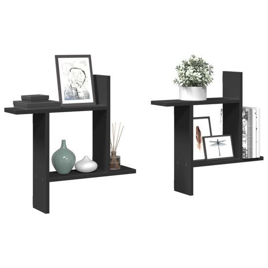 Wandschappen 2 St Bewerkt Hout 50 x 12 x 50 cm Zwart