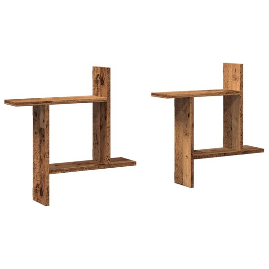 Wandschappen 2 st 50x12x50 cm bewerkt hout oud houtkleurig