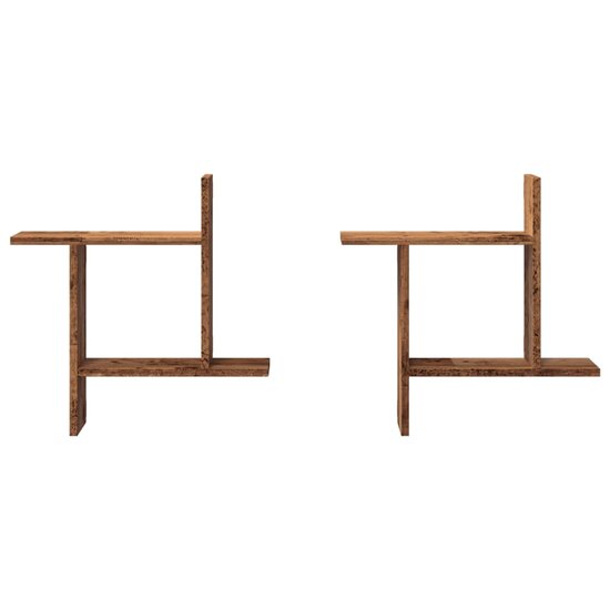 Wandschappen 2 st 50x12x50 cm bewerkt hout oud houtkleurig
