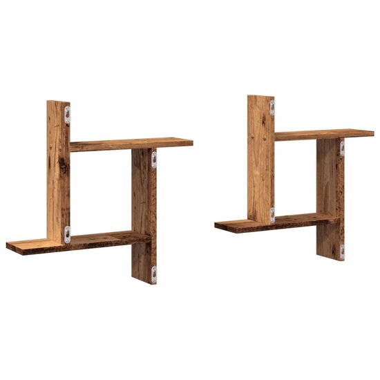 Wandschappen 2 st 50x12x50 cm bewerkt hout oud houtkleurig