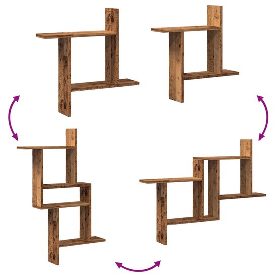 Wandschappen 2 st 50x12x50 cm bewerkt hout oud houtkleurig