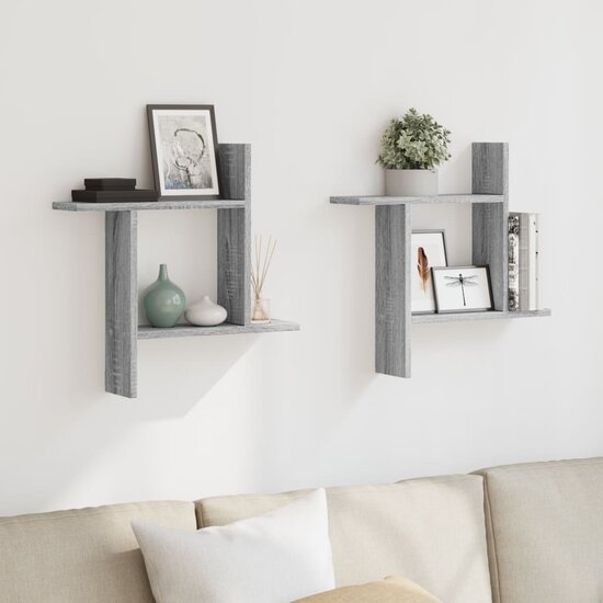 Wandschappen 2 St Bewerkt Hout Eiken 50 x 12 x 50 cm Grijs sonoma