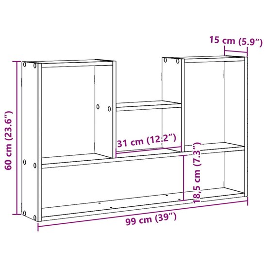 Wandschap 99X15X60 Cm Bewerkt Hout Eikenkleurig Grijs sonoma