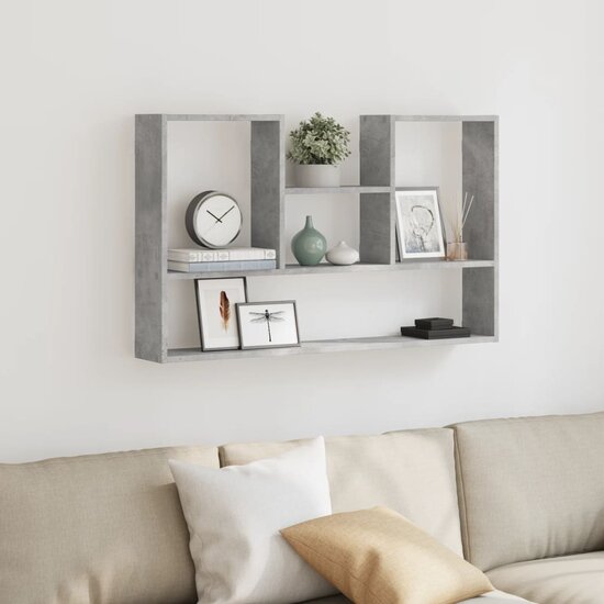 Wandschap 99X15X60 Cm Bewerkt Hout Betongrijs