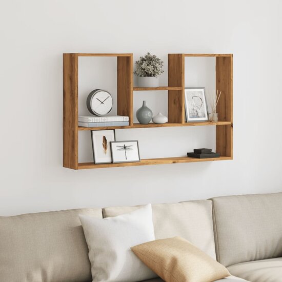 Wandschap 99X15X60 Cm Bewerkt Hout Artisanaal Kleurig Eiken