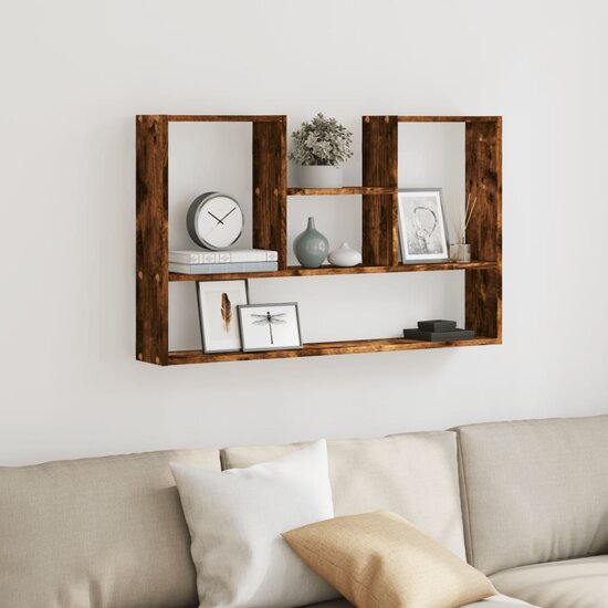 Wandschap 99x15x60 cm bewerkt hout gerookt eikenkleurig