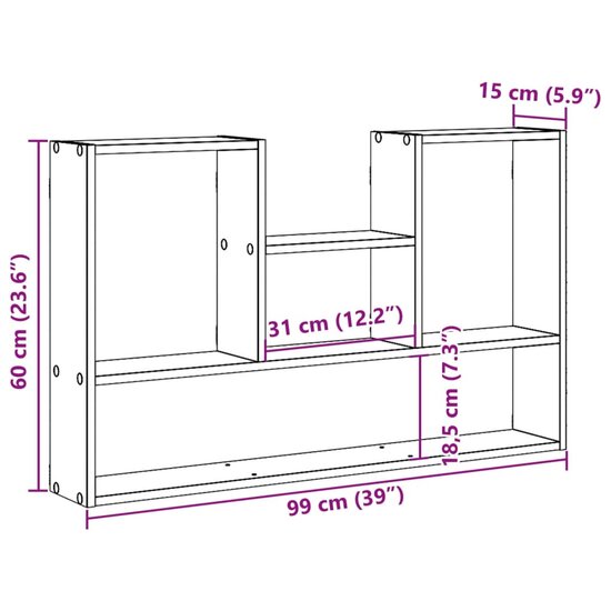 Wandschap 99x15x60 cm bewerkt hout gerookt eikenkleurig