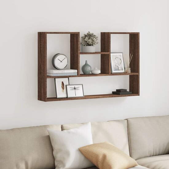 Wandschap 99x15x60 cm bewerkt hout bruin eikenkleurig
