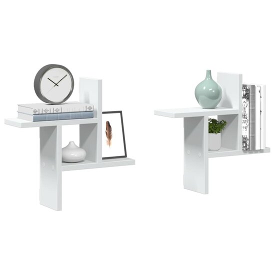 Wandschappen 2 St Bewerkt Hout 38 x 12 x 38 cm Wit