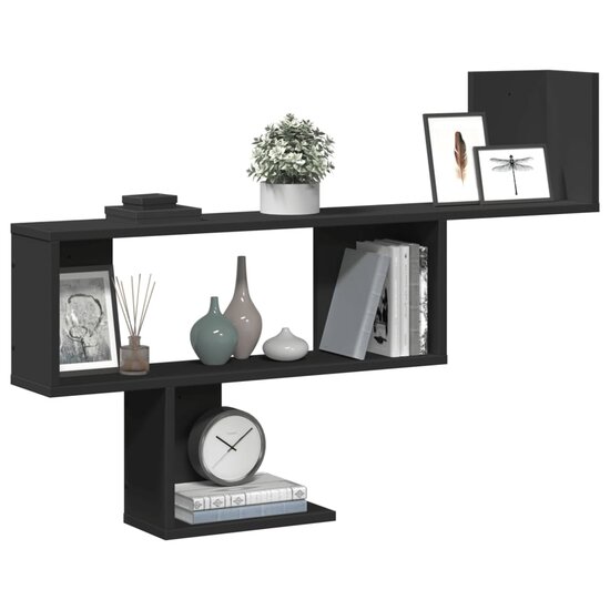 Wandschap 100x15x70 cm bewerkt hout zwart