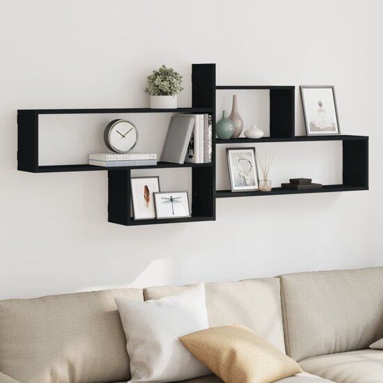 Wandschap 167,5x18x68 cm bewerkt hout zwart