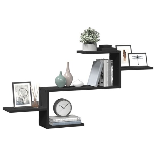 Wandschap 104X15X49 Cm Bewerkt Hout Zwart
