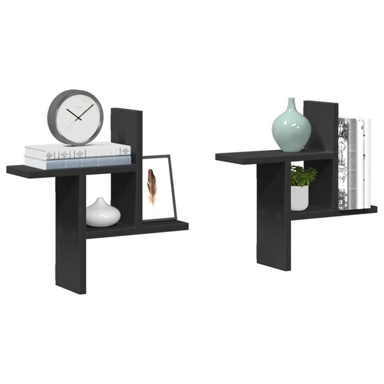 Wandschappen 2 St Bewerkt Hout 38 x 12 x 38 cm Zwart
