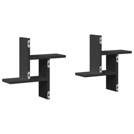 Wandschappen 2 St Bewerkt Hout 38 x 12 x 38 cm Zwart