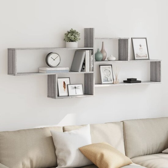 Wandschap 167,5X18X68 Cm Bewerkt Hout Eikenkleurig Grijs sonoma