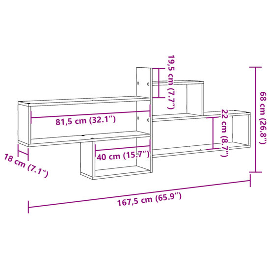 Wandschap 167,5X18X68 Cm Bewerkt Hout Eikenkleurig Grijs sonoma