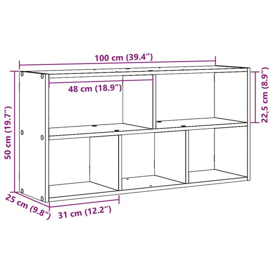 Wandschap 100X25X50 Cm Bewerkt Hout Kleurig Gerookt eiken