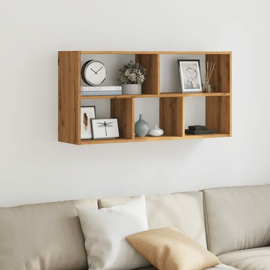 Wandschap 100x25x50 cm bewerkt hout artisanaal eikenkleurig