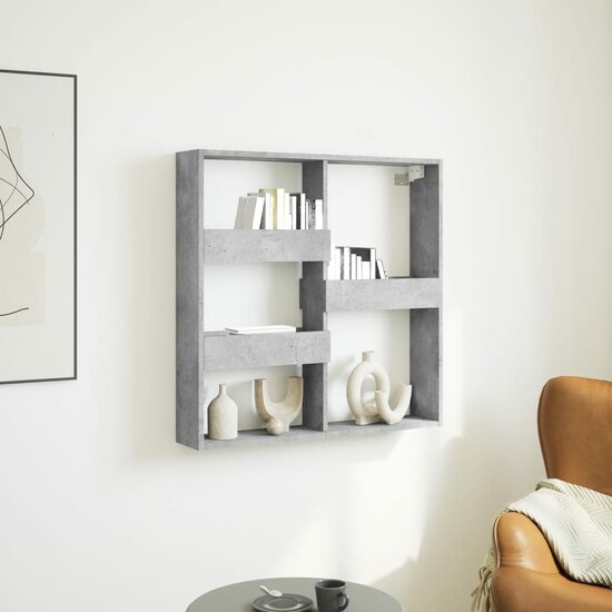 Wandkast Bewerkt Hout 80 x 15 x 80 cm Betongrijs