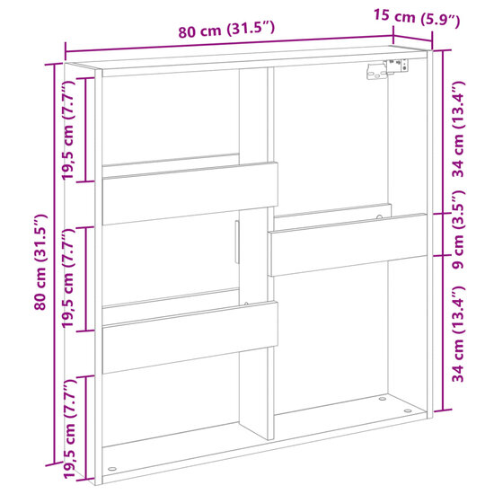 Wandkast Bewerkt Hout 80 x 15 x 80 cm Betongrijs
