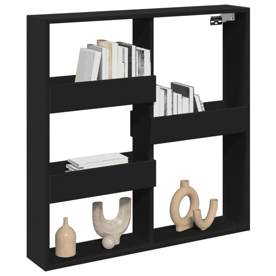 Wandkast Bewerkt Hout 80 x 15 x 80 cm Zwart