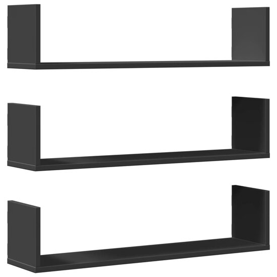 Wandschappen 3 St Bewerkt Hout 80 x 18 x 18 cm Zwart