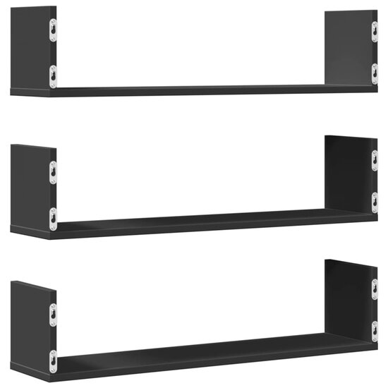 Wandschappen 3 St Bewerkt Hout 80 x 18 x 18 cm Zwart